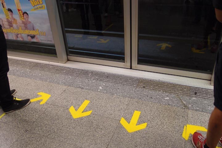 Queueing arrows painted on the floor